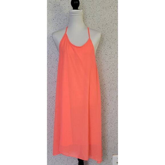 Women Dress 3X Neon Pink Strappy Swim Cover Up Lined Bright Festival Trapeze - Picture 1 of 7